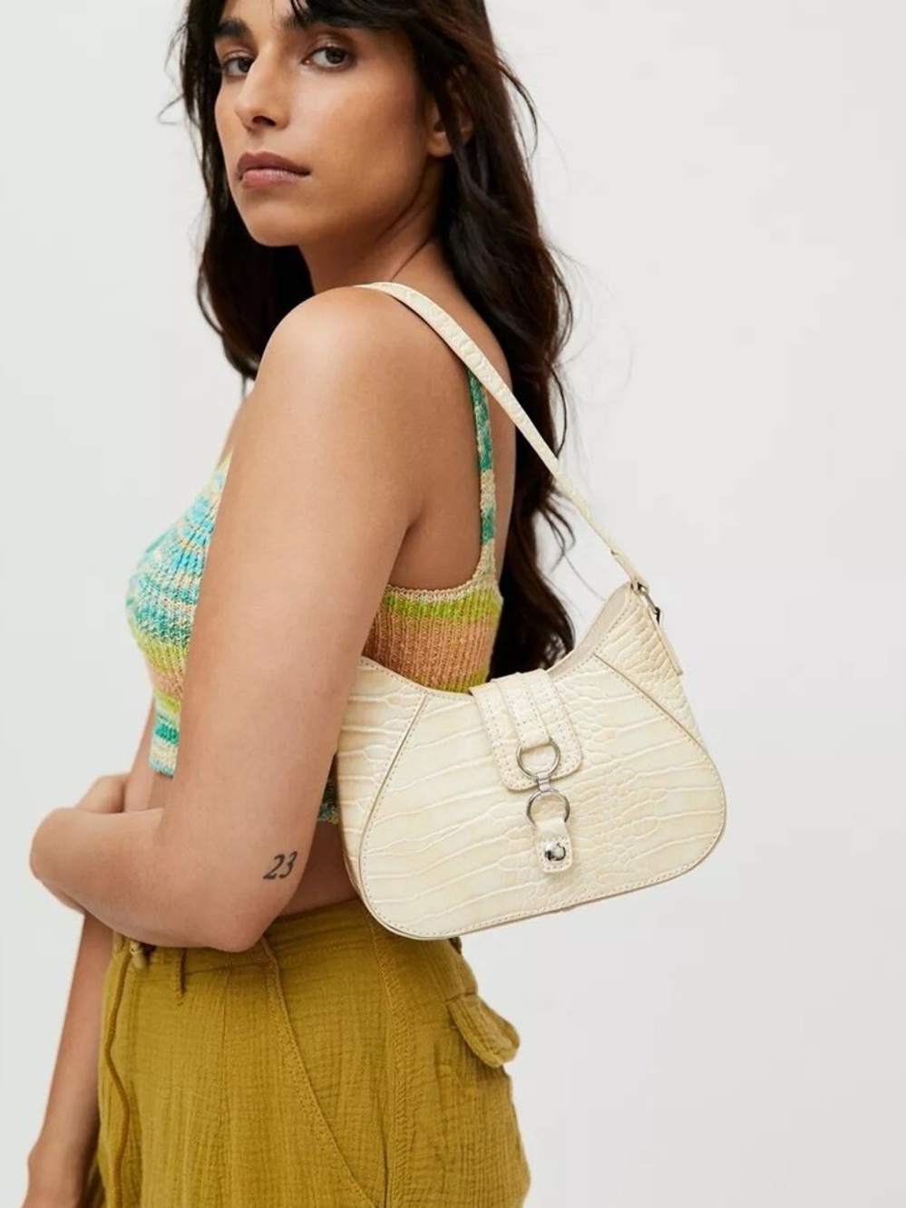 Urban Outfitters Cream Contrast Stitch Baguette Bag